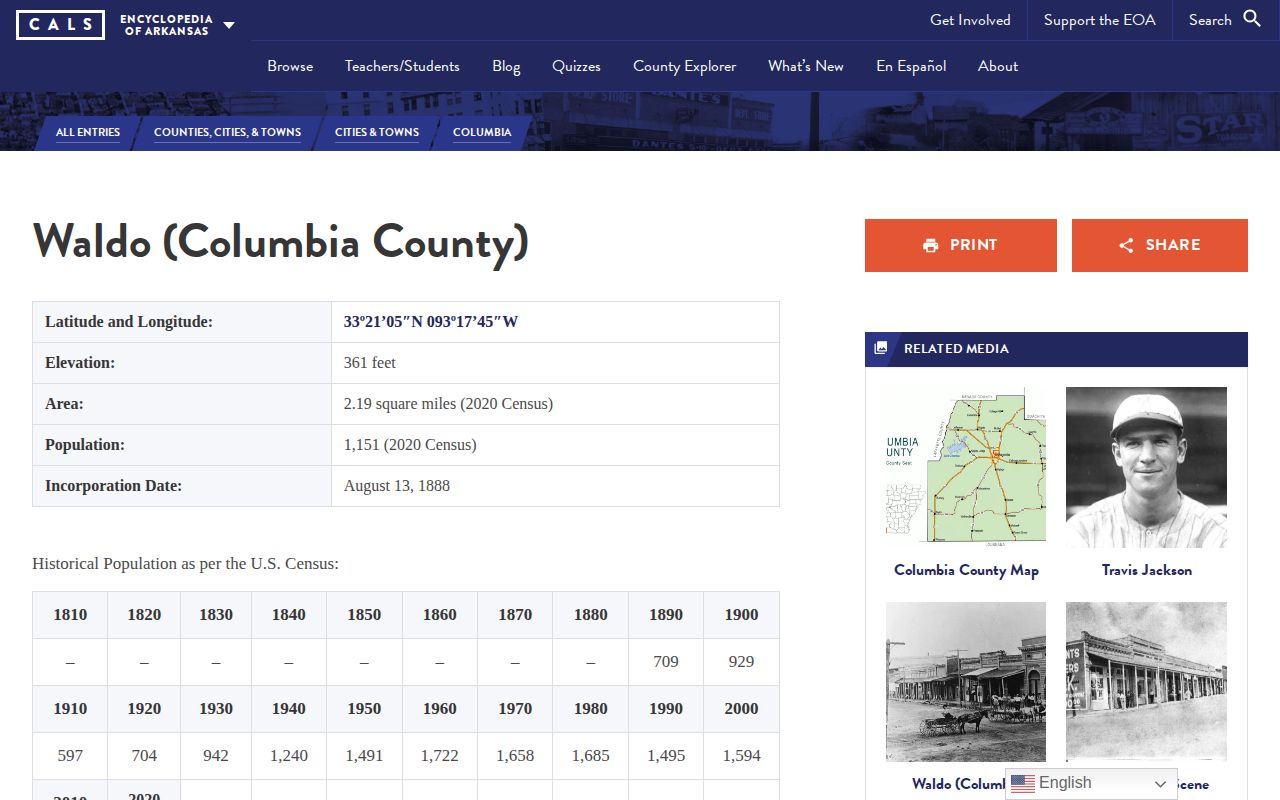 Encyclopedia of Arkansas source for Waldo recent arrests city context
