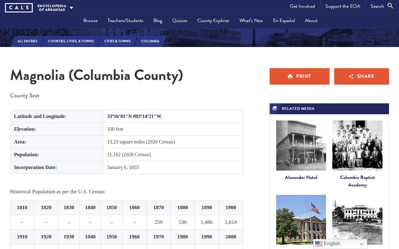 Encyclopedia of Arkansas source for Magnolia recent arrests city context