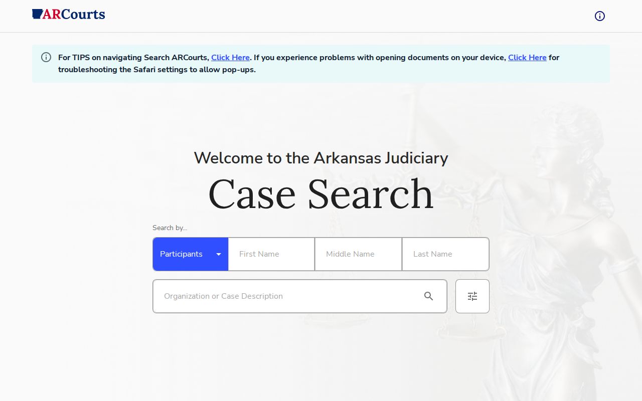 Official Arkansas Judiciary Search ARCourts portal